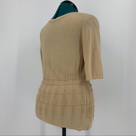 Betty Barclay Lightweight Short Sleeve Tan Sweater with Bead Accents, Small - Picture 12 of 16